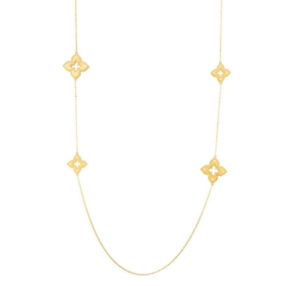 Roberto Coin 18k YG Petite Venetian Princess Diamond Station Necklace 33” NEW